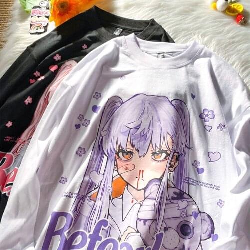 Goth Dark Anime Girl Print Sweatshirts Long Sleeve Basic Tops 2021 Autumn New Fashion Plus Size Teens Clothes Japanese Korean