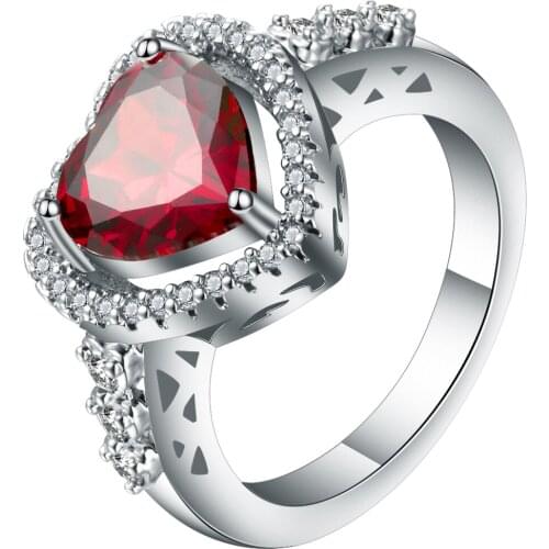 Hainon Charm Female Love Heart Ring Elegant Red Ring silver color Filled Jewelry Vintage Wedding Rings For Women