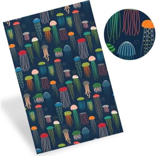 AHB 22*30cm 1pc Faux Leather Sheets Cartoon Jellyfis Printed Synthetic Leather Fabric DIY Bags Crafts Handmade Bows Materials