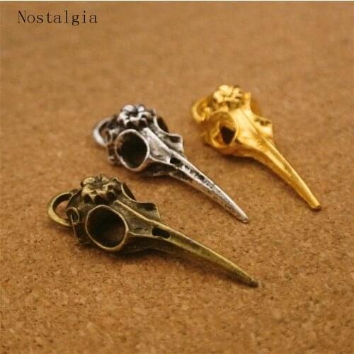10Pcs Punk Charms Antique Bronze Raven Crow Skull Bird Head Pointed Mouth Pendant Handmade Hanging Crafts Vintage Jewelry Findin