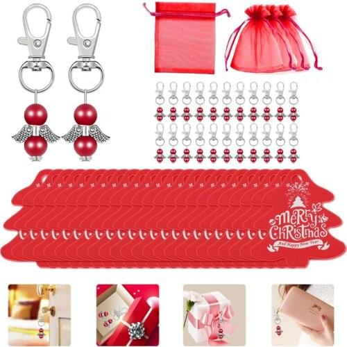 24Sets Christmas Ornament Pendant Angel Wings Ksychain For Christmas New Year Party Home Decoration Xmas Gifts