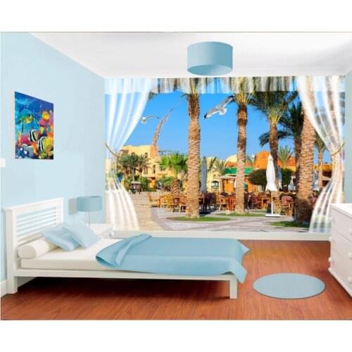 Custom photo 3d wallpaper Palm tree seaside city view background living room home decor 3d wall murals wallpaper for walls 3 d