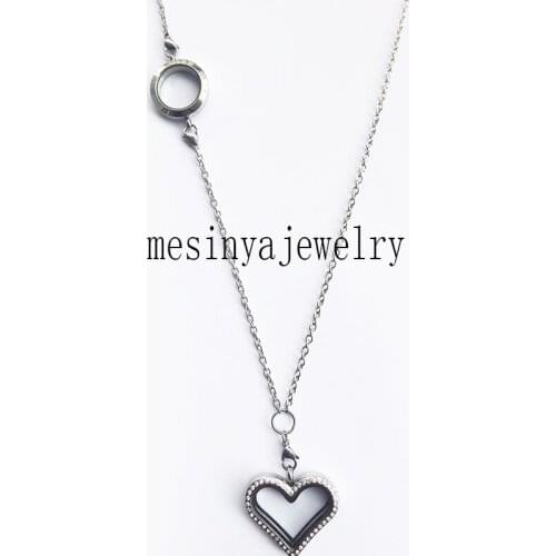 5pcs detachable 316L Stainless steel magnetic sideways heart and round plain glass locket for floating charms