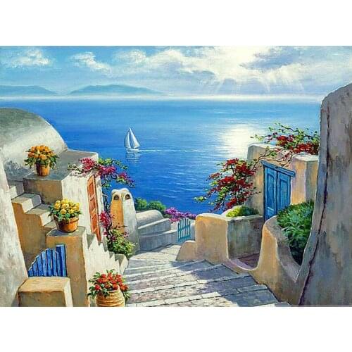 5d diy diamond Cross Stitch diamond painting Seaside town full round diamond Embroidery Diamond Mosaic Patterns Rhinestones