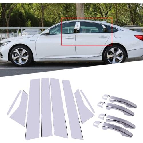 8pcs/Set Chrome Side Door Handle W-O Smart Keyhole + Pillar Post Cover Trim Set Moulding Fit for Honda Accord 2018 2019 2020
