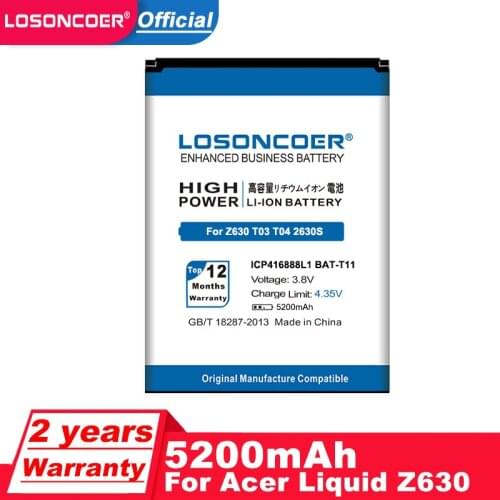 LOSONCOER 5200mAh BAT-T11 (ICP416888L1) For Acer Liquid Z630 T03 T04 Z630S Battery+Tracking Number