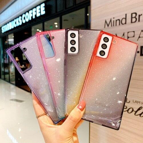 Bling Glitter Square Frame Phone Case For Samsung Galaxy S21 S20 FE S10 Note 20 Ultra A32 A42 A52 A72 5G Soft Silicone Cover