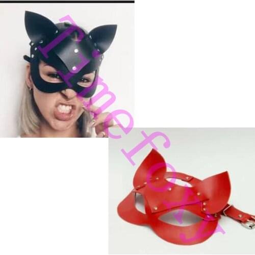 Fox head mask Cat Mask with ears with black and red color cat hood Masks Costumes Accessory Sexy Fetish Hood