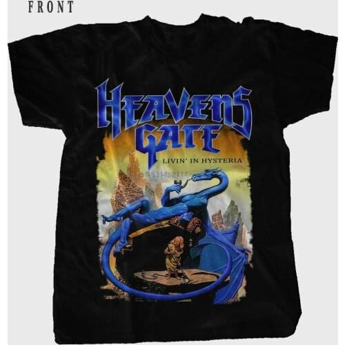 HEAVENS GATE Livin in Hysteria Heavy metal Bnad BLACK T shirt sizes S to 7XL