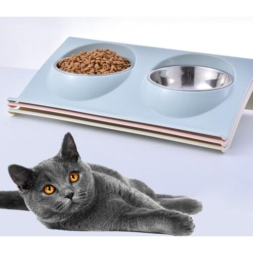 Double Bowls Pet dog cat Feeding Station Stainless Steel Water Food Bowls Feeder Solution for Dogs Cats supplies