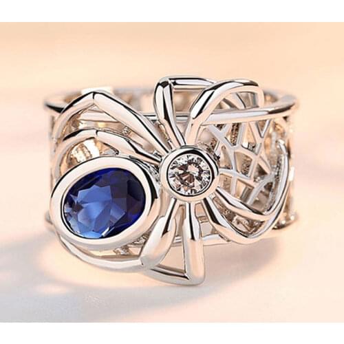 HPXmas Hollow Spin Ring Blue Crystal Stone AAA Cubic Zirconia Romantic Jewelry For Women White Gold Color Wedding Party Jewelry