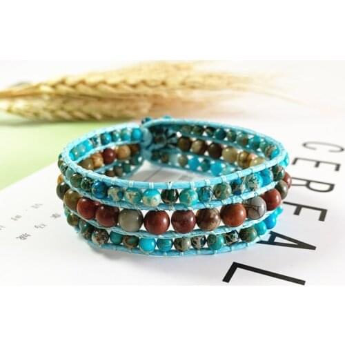 Emperor Stone Beads Wrap Bracelet for Women Boho Natural Picasso Stone 3Row Cuff Bracelets Bangles Handmade Fashion Jewelry Gift