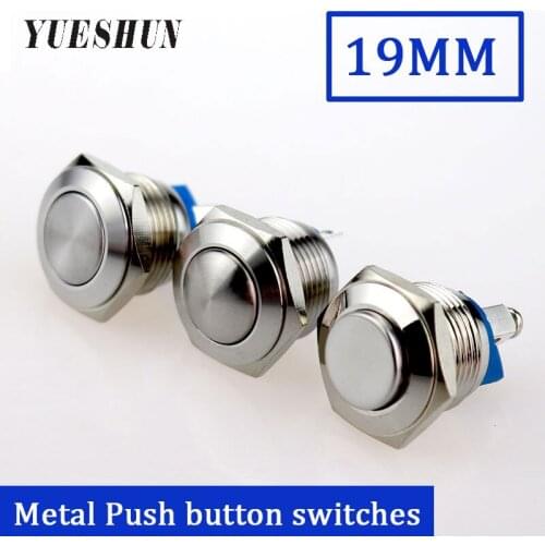 YUESHUN 19mm Stainless steel push button switches Ball Head / High head / Flat head Momentary 1NO Metal Push Button Switch