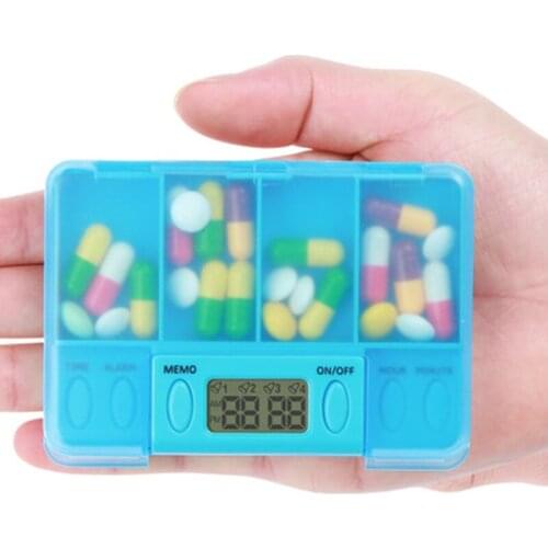 1pc 4 Grid Intelligent Pill Box Electronic Timing Reminder Medicine Boxes Alarm Timer Pills Distributor Organizer Drug Container