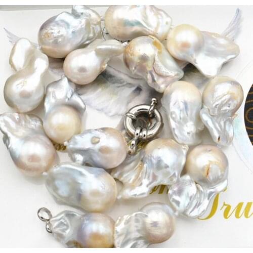 Beautiful NEW 15x25mm Natural South Baroque White Akoya Pearl Necklace 18"