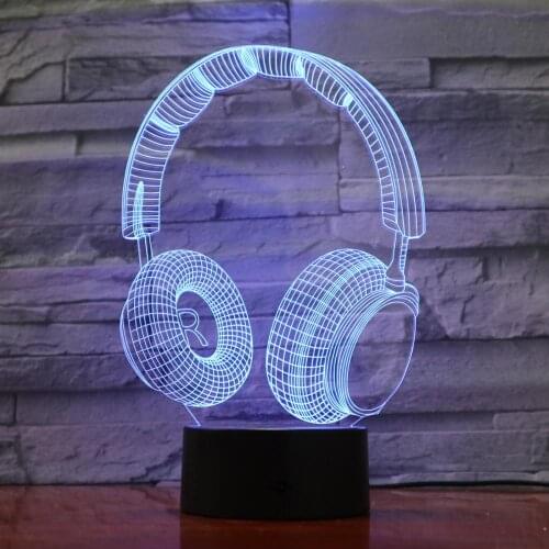 3D-962 Head Phone Music Headset Design Touch Table Lamp 7 /16 Colors Changing Desk Lamp 3D Lamp Novelty Night Lights USB Light