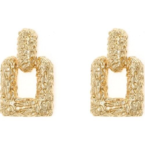 Jaeeyin 2021 New Arrivals Fashion Jewelry Hammered Surface,Gold Color Earrings,Minimalist Small Accessory,Square rectangle Charm