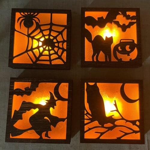 New Products Halloween Atmosphere Light Wooden Light Box Decoration Mural Decoration Spider Eagle Cat Bat Variety Spot