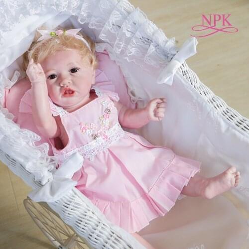 NPK 55cm flexible saskia popular boneca bebe menina corpo silicone full body soft silicone reborn baby girl blond short hair