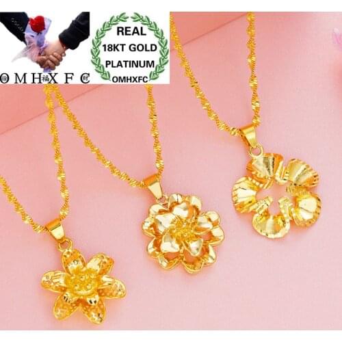 OMHXFC Wholesale European Fashion Woman Girl Party Birthday Wedding Gift Vintage Hollow Flower 18KT Real Gold Charm Pendant PN61