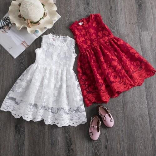 Girls Dress Children Clothes Summer Kids Lace Dresses Embroidery Flowers Sleeveless Baby Girls Dress for Birthday Party New