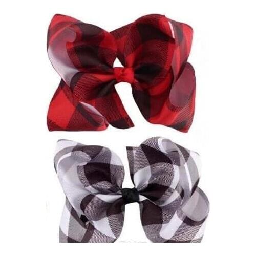 Plaid Hair Bows Hair Clip 7inch large Red Hairclip checkered Bowknot Grosgrain Ribbon For Girls Kids Hair Accessories Headwear