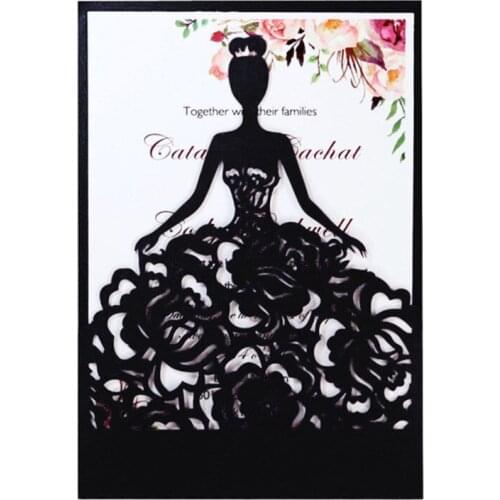 Hollow Girl Laser Cutting Invitation Pocket Party Invite Greeting Card Customized Printing 50 Sets