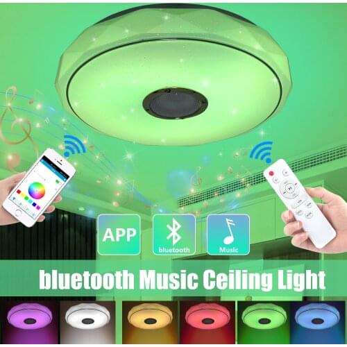 Starlight Music Ceiling Light Bluetooth Speaker 48W Dimmable RGB Color Changing Diamond Grain Fixture for Bedroom Living Room