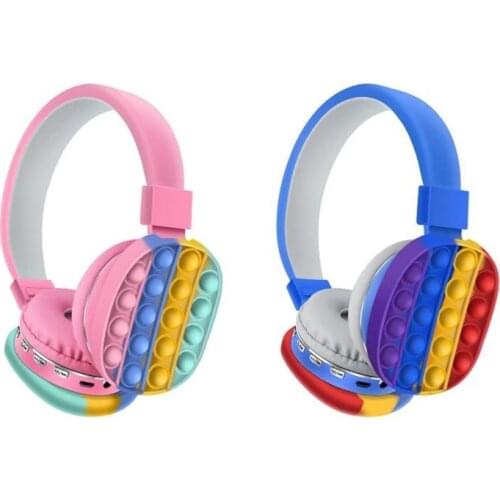 2 In 1 Adjustable Push Gaming Headphone Portable Decompression Toy Rainbow Bluetooth Stereo Headset For Adults Kids