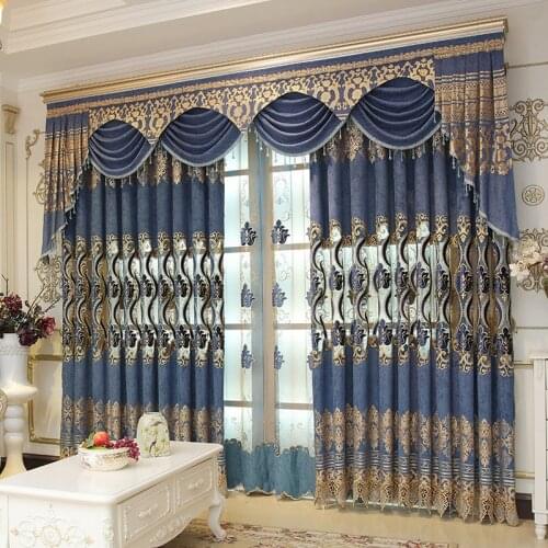 European Luxury Velvet Embroidered Curtains for Living Room Classic High Quality Shading Curtain Tulle for Bedroom Windows