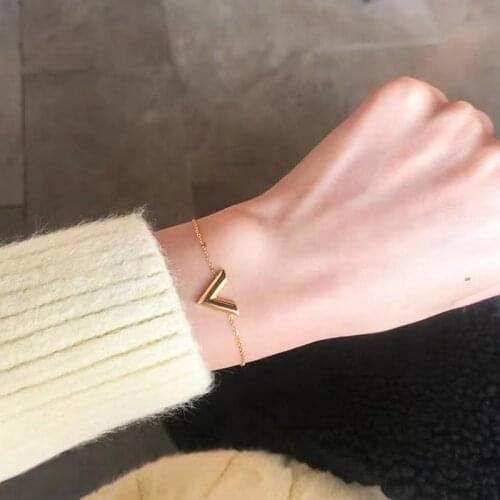 Stainless Steel Letter V Bracelet Earrings Women Girl Gold Alphabet Bangle Famous Brand Jewelry Set Best Gift For Friend