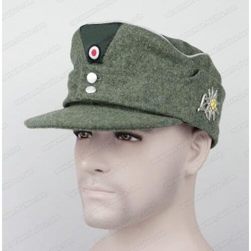 WWII GERMAN WH OFFICER M43 PANZER WOOL FIELD CAP WITH EDELWEISS MOUNTAIN CAP METAL INSIGNIA Military HAT