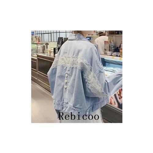 Thickened Blue Long Sleeve Denim lace Jacket Casual Short Coats Autumn Winter Women New Washed Ripped Jeans Coat Streetwear