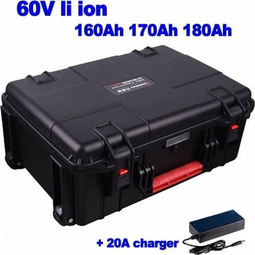 Waterproof 60V 160ah 170ah 180ah Lithium Li Ion Battery Pack sightseeing car AGV forklift tricycle trolling motor + 20A charger