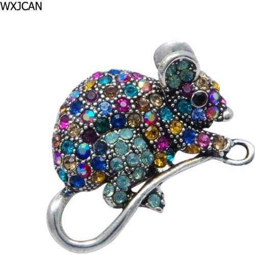 WXJCAN Vintage luxury brooches for women Random colored rhinestones rat animal Brooch and exquisite pendant dual use jewelry