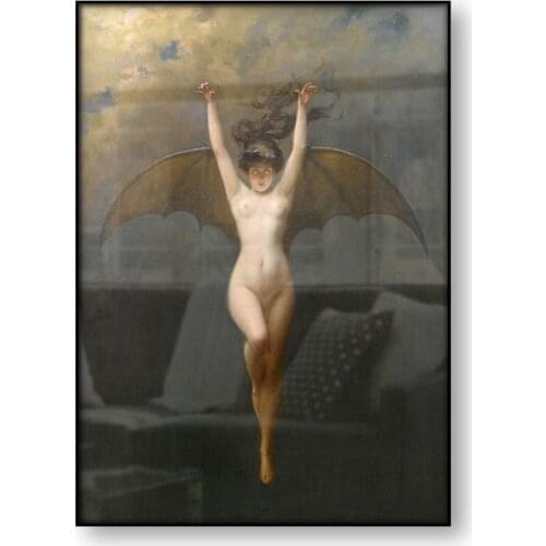 The Bat Woman Wall Art Print Albert Joseph Penot Vintage Poster Antique Canvas Painting Print Occult Art Picture Home Decoration