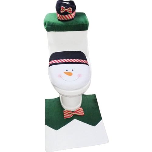 1 Set Snowman Toilet Seat Cover and Rug Bathroom Set Christmas Decoration Decor