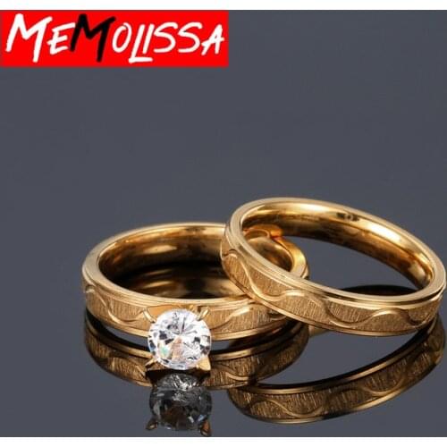 1 Pair Wedding Rings for Women Men Couple Ring Set Promise Band Stainless Steel Wave Crystal Anniversary Engagement Jewelry
