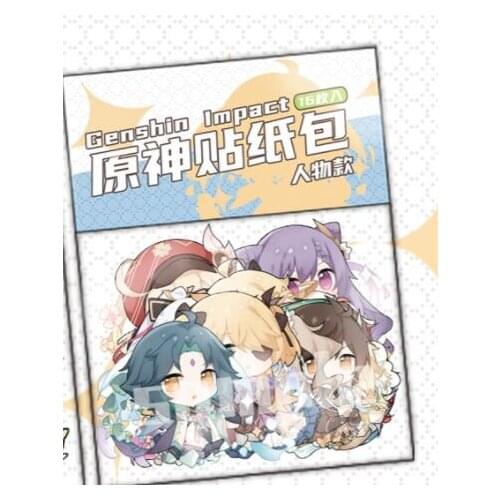 16Pcs Anime Genshin Impact Diluc Venti Zhongli Cartoon Stickers Waterproof Luggage Phone DIY Scrapbook Decal Decor Gift