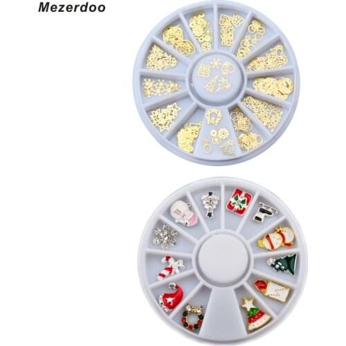 3D Nail Tips Christmas Tree Bell Snowflake Flower Nail Art Decoration Slice Decal Foil Wheel Manicure Jewelry Tool New Year Gift