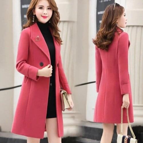 2021 Fashion Winter Jacket Womens Double Breasted Wool Coat Solid Color Korean Slim Female Woolen Jacket Mid-Long Plus Size
