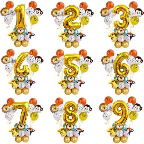 27pcs Jungle Animal Balloons Set Metal Latex Balloon Number Globos Kids 2nd Birthday Party Decor Girl Boy Baby Shower Decoration