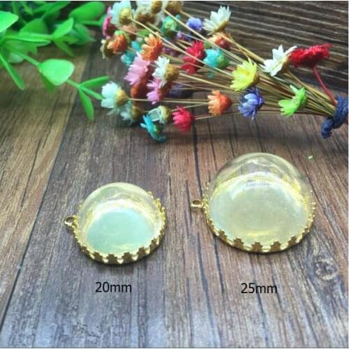 5sets 20/25mm half round glass domes gold color crown base tray glass vial pendants making kits jewelry necklace charm setting