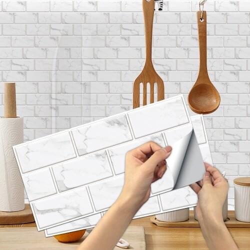 6PCS Self-adhesive PVC Retro Ceramic Tile Stickers Room Decoration Kitchen Oil-proof and Anti-fouling Wallpaper Stickers