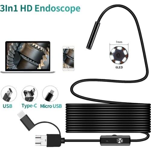 7mm Lens Mini Camera Android USB C Endoscope with Led Lights for Pipe Inspection Car Repair Snake Cable Endoscope Camera