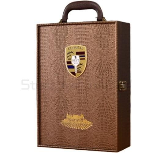 Double red wine leather box red wine gift box portable leather red wine box
