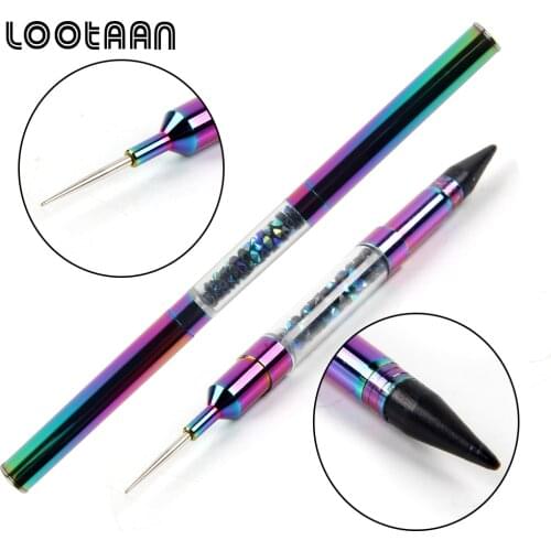 Lootaan 1PC Multicolor Double-end Nail Art Wax Dotting Pen Crystal Beads Rhinestones Picker Gems Picking Wax Pencil Pen Manicure