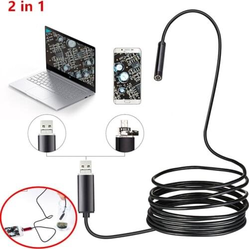 7mm Endoscope Camera Flexible IP67 Waterproof Micro USB Inspection Borescope Camera for Android PC Notebook 6LEDs Adjustable