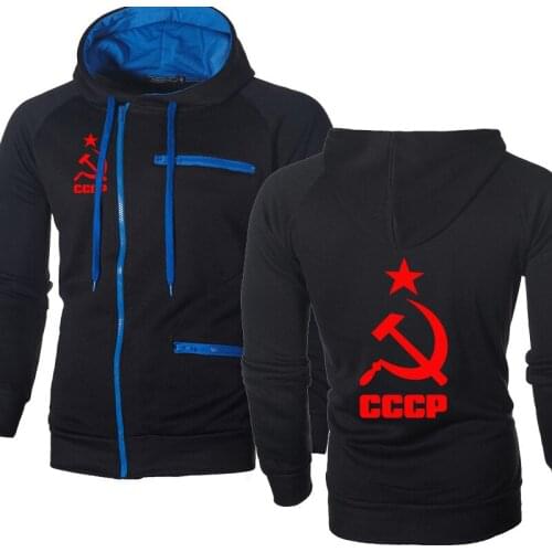 Men Jacket CCCP Russian USSR Soviet Union Print Unique Hooded Mens Jacket Sweatshirt Fleece Tracksuits Zipper Hoodies H