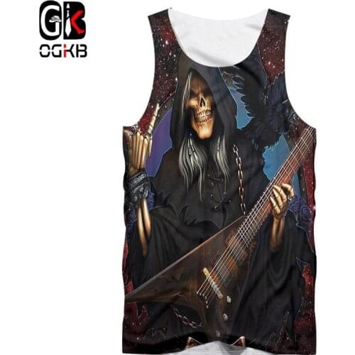 OGKB Unisex Tank Top Summer Cool Print Guitar Skull 3D Singlets Vest For Women/men Hiphop Punk Gothic Shirts Sleeveless Tees 5XL